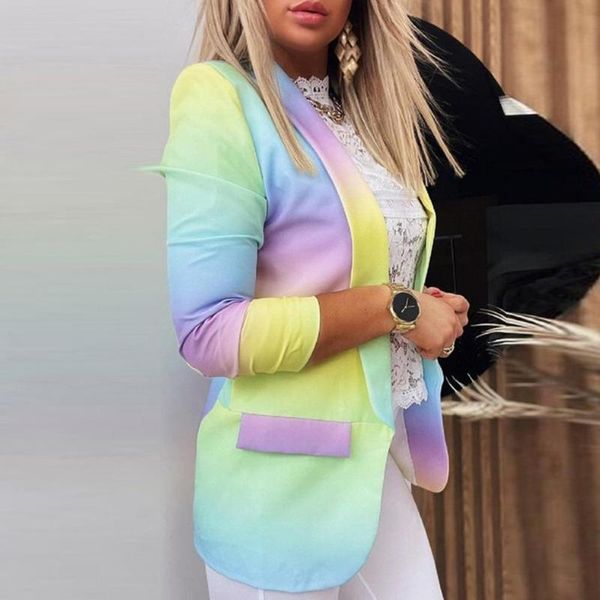 

women's suits & blazers 2021 spring casual office lady coats fashion colorful print chic notch collar long sleeve autumn cardigan, White;black