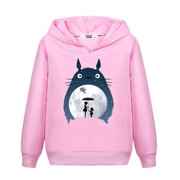 

girl's totoro casual sweatshirt long sleeve fall winter hoodie kids fashion cartoon pullover cotton coat 211110, Black