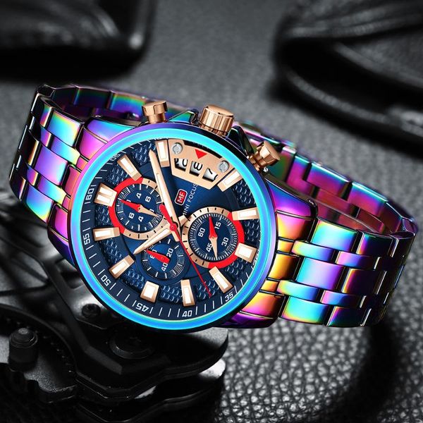 

watches men luxury chronograph quartz watch for man fashion colorful stainless steel wristwatch luminous relogio 0352 wristwatches, Slivery;brown