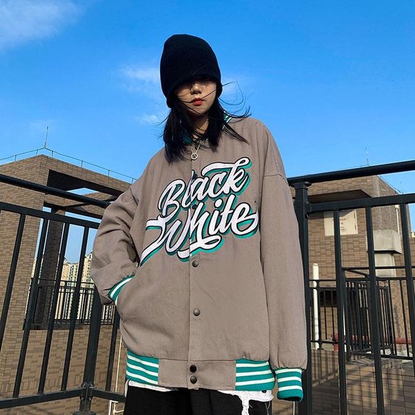 

women's jackets american hip hop baseball uniform women 2021 trend casual korean vintage bomb jacket letter printed punk hipster street, Black;brown