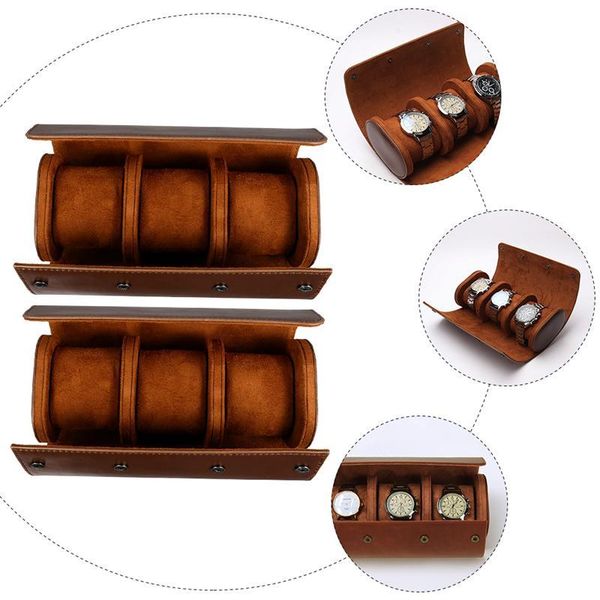 

watch boxes & cases 2pcs 3 slots travel case chic leather display storage box organizer, Black;blue