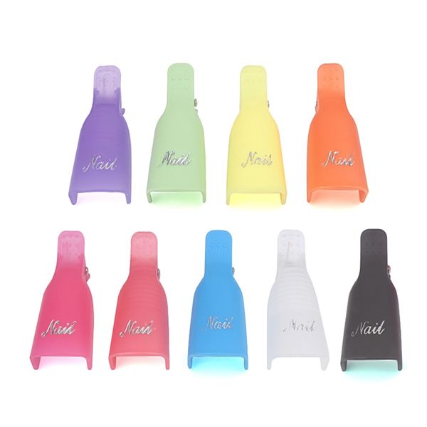 Toptan Plastik Nail Art Kapalı Cap Klip UV Jel Lehçe Remover Wrap Aracı İpuçları Parmaklar Için 11 Renkler