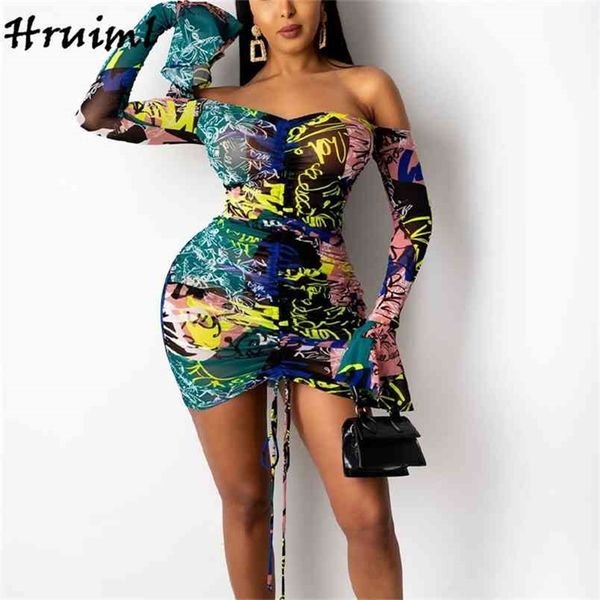 

long sleeve for dresse skinny printing one word collar fashion dresses women backless night club arrival mini dress 210513, Black;gray