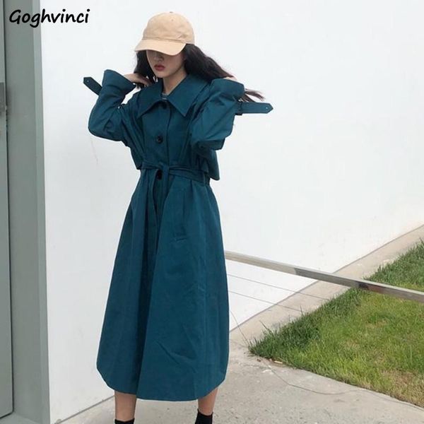 

women's trench coats women solid spring autumn blue fashion loose chic streetwear elegant korean style ladies overcoats casual outwear, Tan;black