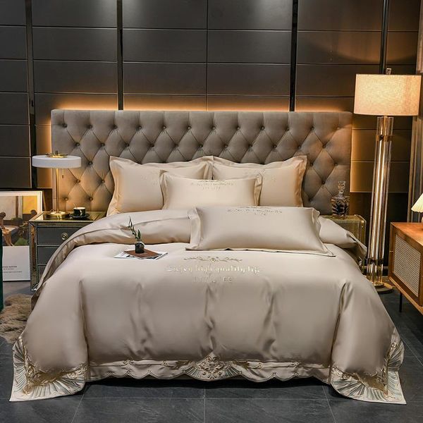 

bedding sets 2021 products luxury washed silk solid embroidery bedspread bedsheet pillowcases 4pcs.