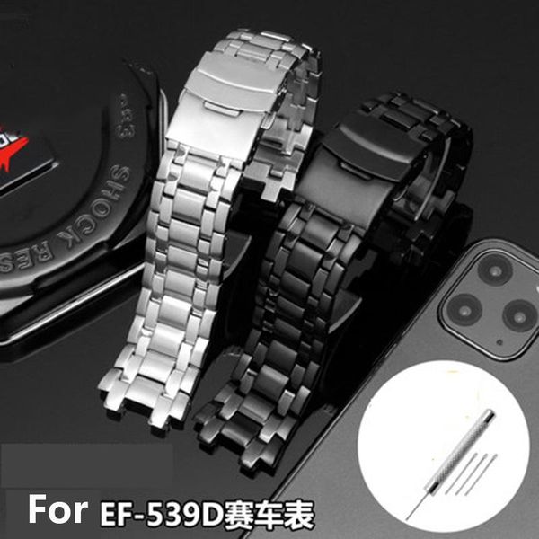 

watch bands strap for ef-539d-1a racing 7a solid stainless steel male bracelet 25x18mm, Black;brown