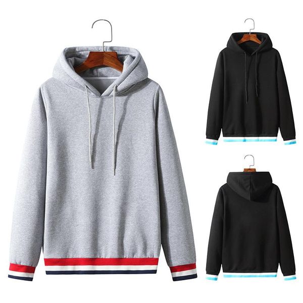 

men's hoodies & sweatshirts cotton us size 2021 autumn basic color rib stitching casual long sleeve sweater, Black