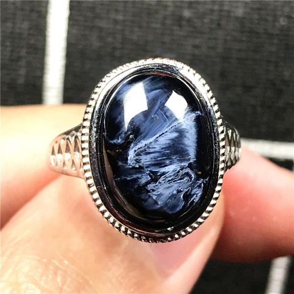 

cluster rings 16x12mm natural blue pietersite ring silver sterling jewelry for woman man beads namibia energy stone adjustable, Golden;silver