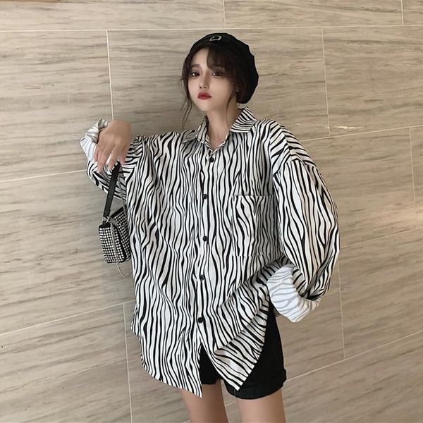 

women's blouses & shirts fashion women shirt loose long sleeve zebra print single-breasted harajuku all-match casual spring and autumn, White
