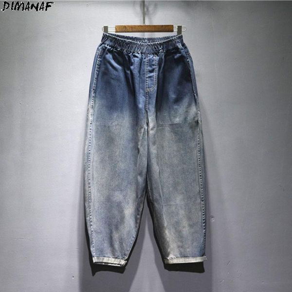 

plus size autumn style jeans women tie dye denim harem pants female vintage loose elastic waist wide leg women's, Blue