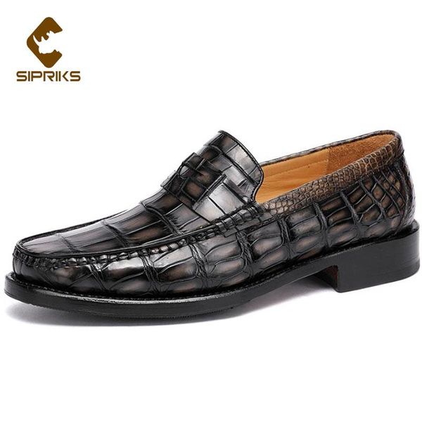 

sipriks mens penny loafers real crocodile skin shoes italian custom goodyear welted slip on dress wedding gents suits 46, Black