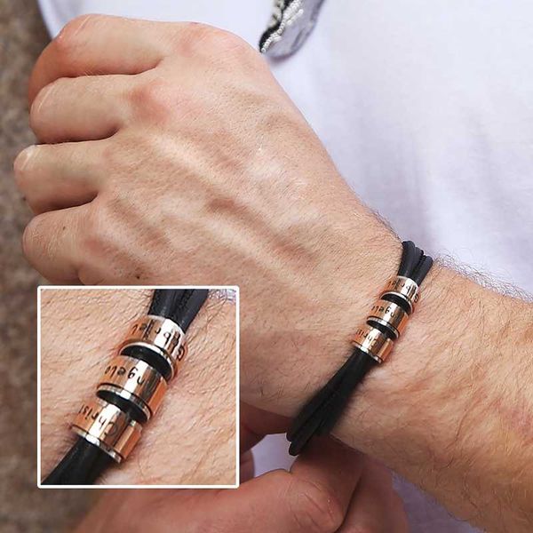 

charm bracelets personalized multi names beads leather bracelet custom your loved ones name triple layered bangle for men jewlry gifts, Golden;silver