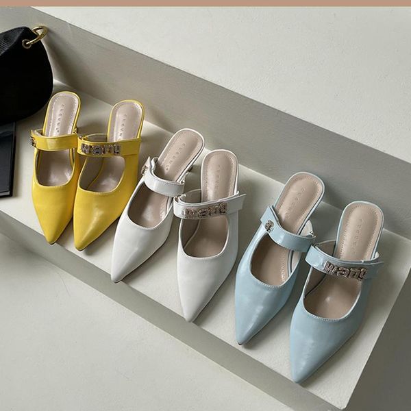 

luxury women designe yellow blue high heels slides outsides mules summer female closed toe slippers mujer party shoes, Black