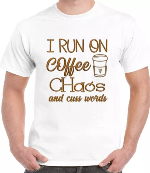 

FAN I-Run-On-Coffee COOL ART GRAPHIC DESIGN HIGH QUALITY T Shirt., White;black