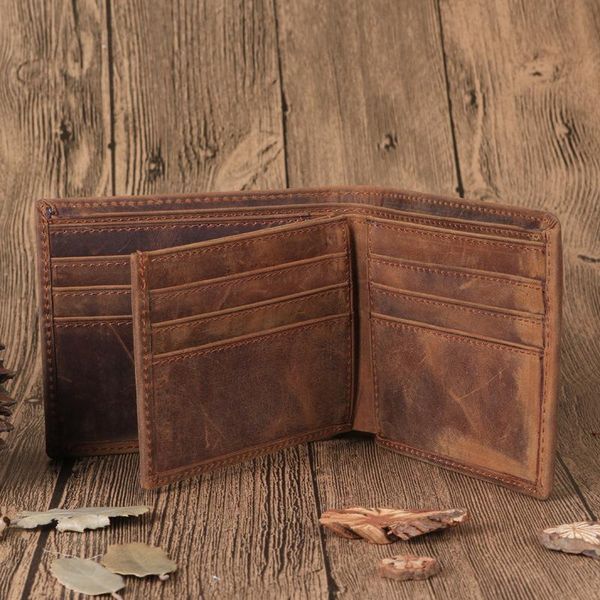 

wallets business retro fashion trend selling crazy horse skin men's horizontal wallet leather clip, Red;black