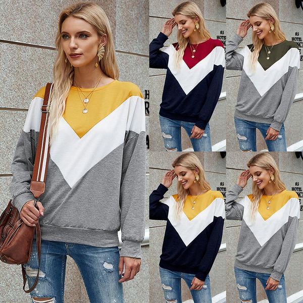 

women's hoodies & sweatshirts casual women 2021 autumn fashion o-neck patchwork clothes long sleeves loose, Black