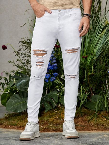 

men ripped slant pocket jeans 72aq#, Blue