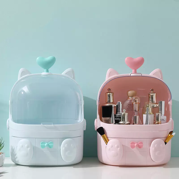 

jewelry pouches, bags cat shape transparent makeup organizer cute cosmetic storage box student deskgirl creative beauty dro, Pink;blue