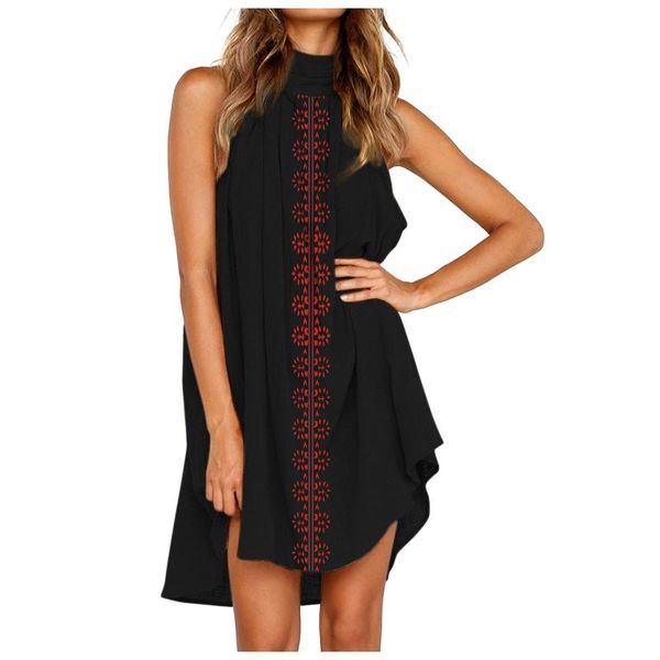 

casual dresses summer harajuku halter sleeveless print 2021 women's prints backless high collar leisure dress beachwear, Black;gray