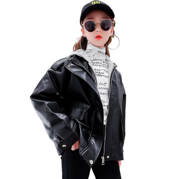 

jackets girls leather coat solid color coats casual style outerwear for children spring autumn clothes girl 6 8 10 12 14, Blue;gray