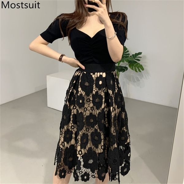 

summer knitted crop t shirt women short sleeve v-neck tees solid slim korean fashion t-shirt pullover femme 210513, White