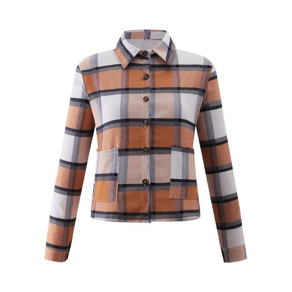 

women's jackets retro women autumn and winter short jacket long-sleeved single-breasted coat casual pocket printed plaid shirt ladies, Black;brown