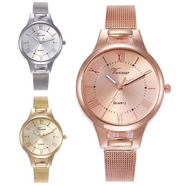 

wristwatches feminino casual quartz stainless steel band strap watch leather deployment bucket analog wrist luxury, Slivery;brown