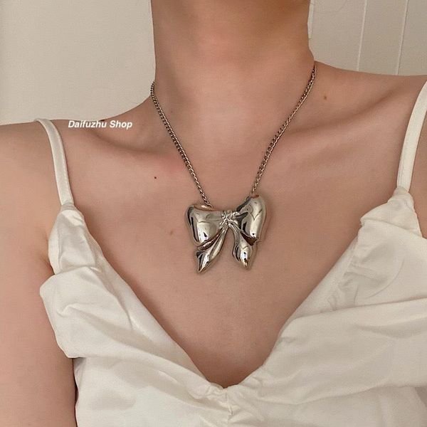 

pendant necklaces tk41 large bow knot clavicle chain female summer design necklace ins hip hop, Silver
