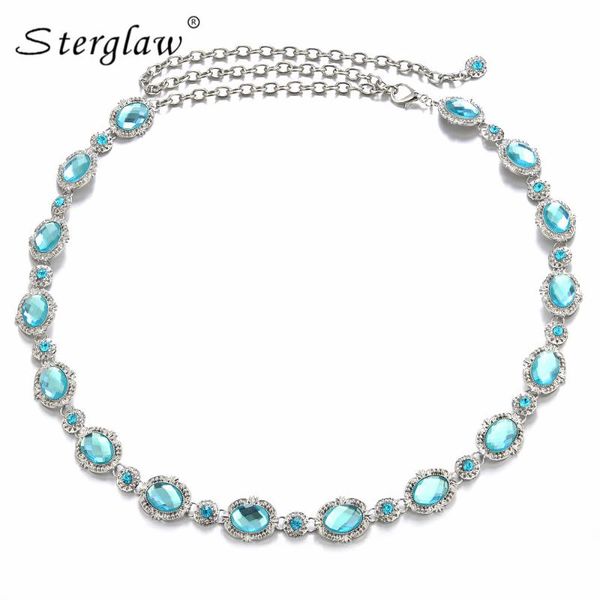 

belts lady blue rhinestone gem waist chain belt for women's crystal slimming female dresses ceinture f088, Black;brown