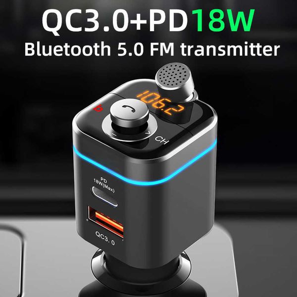 

car mp3 player bluetooth 5.0 receiver fm transmitter 18w pd usb-c car fast charger u disk music phone handsplayer with mic