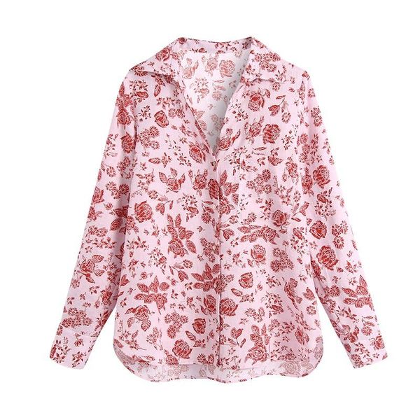 

women's blouses & shirts traf women 2021 fashion printed asymmetric lapel vintage long sleeve button-up streetwear, White