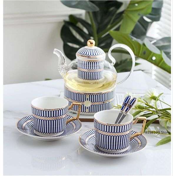 

cups & saucers european style teapot bone china coffee cup saucer set hand-painted striped ceramic english afternoon tea drinking