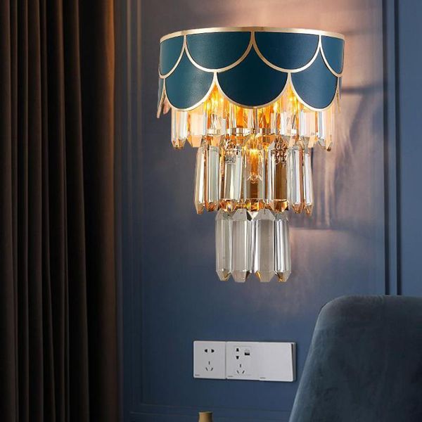

wall lamp nordic mirror led light crystal fixtures stair porch bedroom bedside aisle k9 indoor sconce