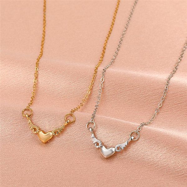 

pendant necklaces fashion simple heart-shaped angel wing necklace charming gold silver color long chain romantic jewelry party gift