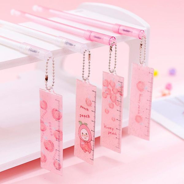 

gel pens peach pendant pen with ruler cute 0.38 mm black ink signature office school writing supplies stationery gift