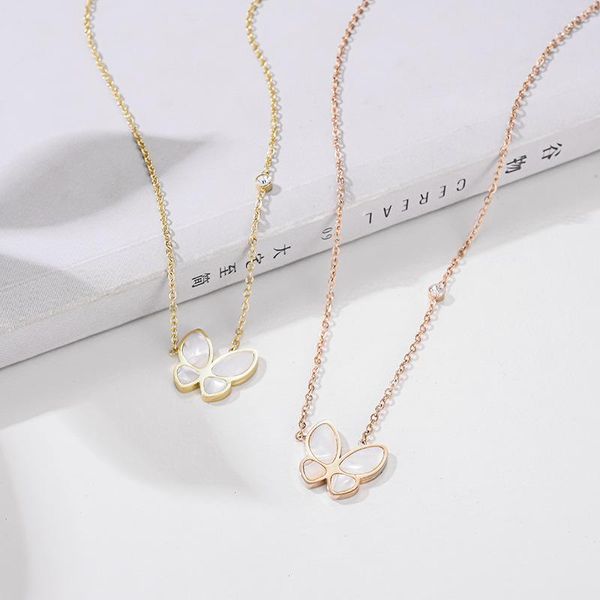 

pendant necklaces 2021 korean white shell crystal butterfly necklace female clavicle chain, Silver