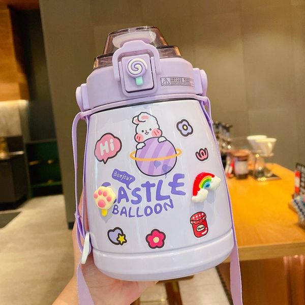 

water bottles 1100ml stainless steel student creative leakproof with portable rope travel tea cup drinkware vacuum flasks sport