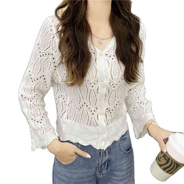 

fashion women's knitted cardigan s/s net red thin hollow 210520, White