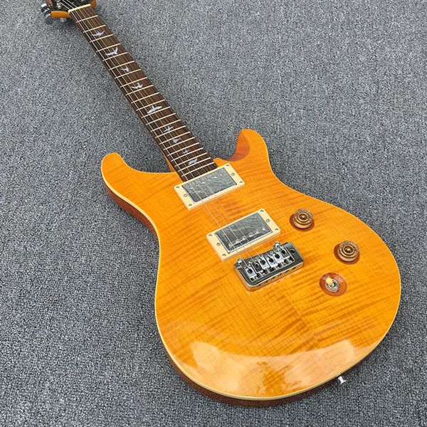 

new arrival 6 strings orange electric guitar with flame maple veneer,rosewood fretboard