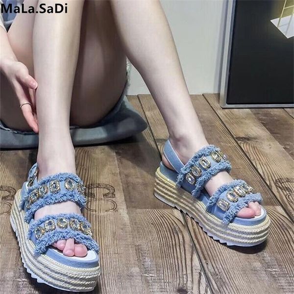 

fashion summer muffin bottom rhinestone sandals, Black