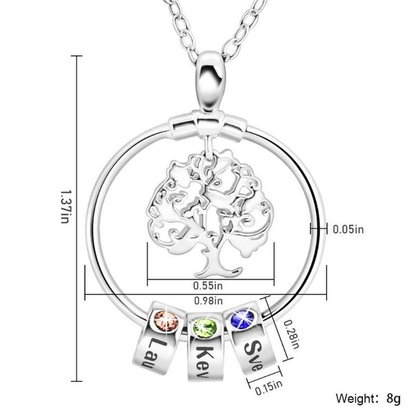 

chains 20cf hollowed out wishing tree clavicle chain female peronslized of life necklace pendant engrave name gift, Silver
