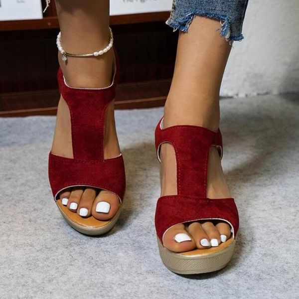 

dress shoes women fish mouth non-slip platform slope high heels sandals buckle outdoor style for women's wedge 2021, Black