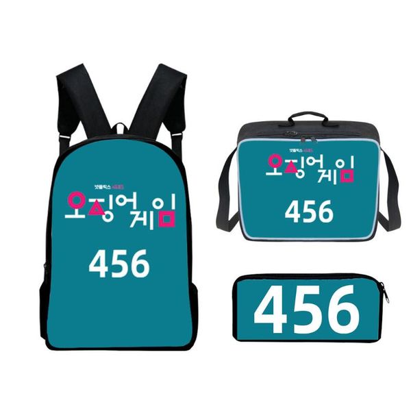 

backpack 2021 squid game oxford cloth men and women student bag color printing three-piece set