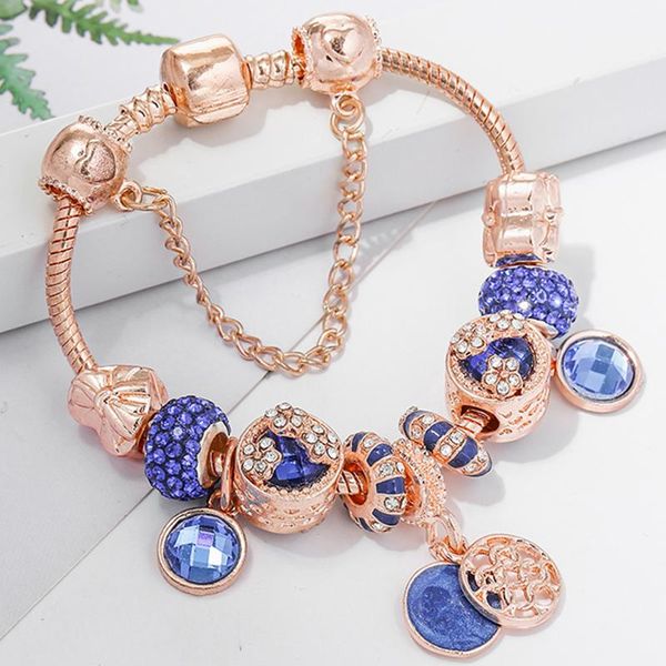 

charm bracelets togory silver plated for women with blue crystal beads fashion jewelry diy handmade pulseira gifts, Golden;silver
