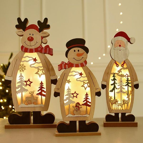 

christmas decorations led large wooden cute santa snowman decor wall hanging glow elk ornaments holiday xmas for home deskdecoration