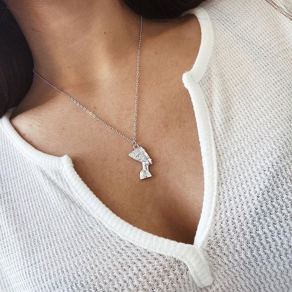 

egyptian pharaoh head pendant necklaces for women geometry retro chain necklace women's jewelry accessories collares kpop, Silver