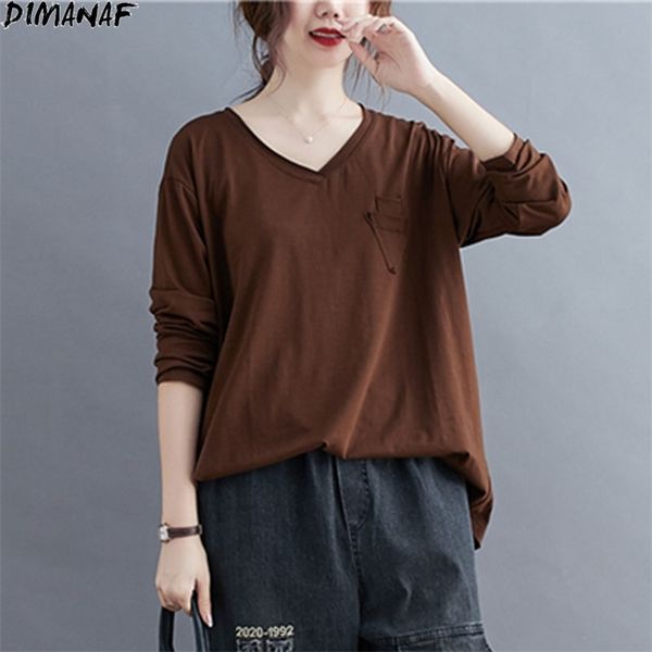 

plus size t-shirt women v-neck soft cotton long sleeve loose casual style vintage show thin elegant tees 210531, White