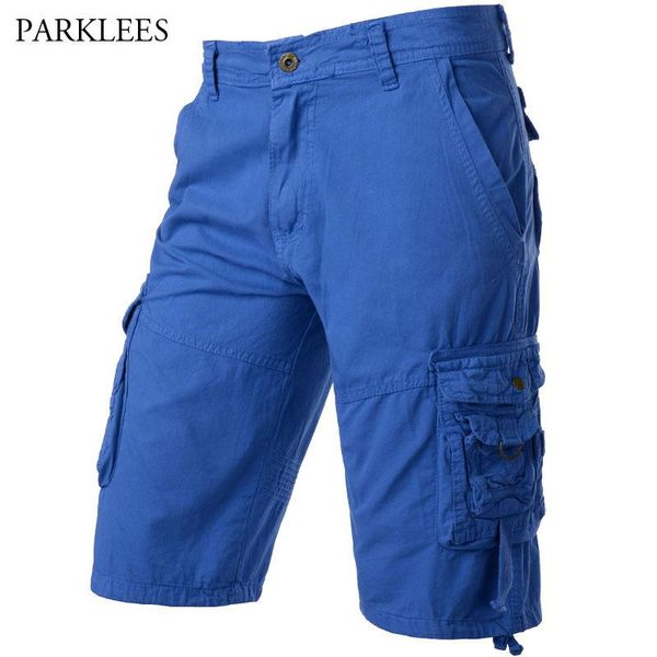 

blue cargo shorts men relaxed fit multi-pocket mens cotton short pants brand comfortable bermuda masculina 38 men's, White;black