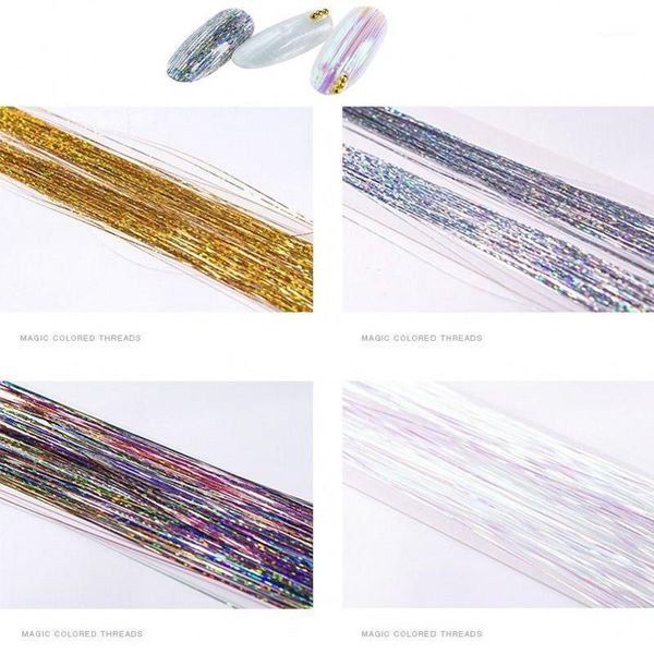 

bag laser mermaid shiny stripe lines gradient nail art decorations silk sequins thread 3d diy manicure uv gel polish 90cm long1, Silver;gold