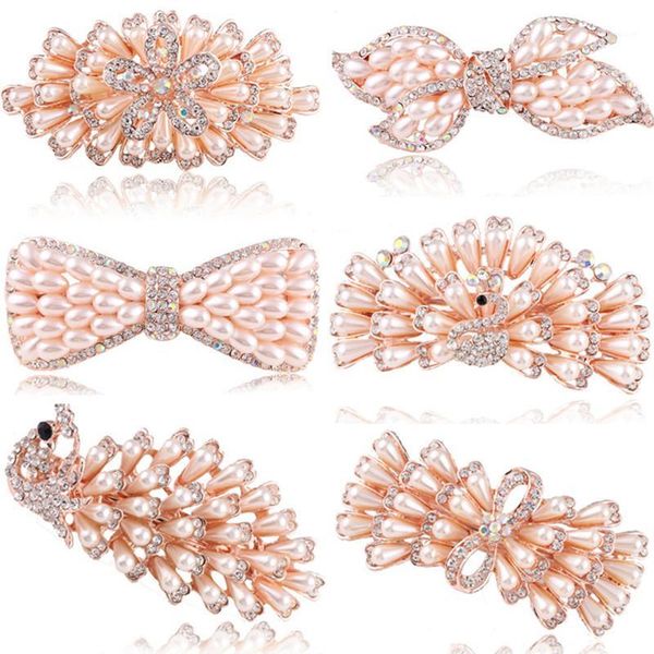 

fashion women wedding bridal hairpins alloy knot opal pearl rhinestone hairpin barrette hair clips jewelry accessories1